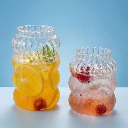 Nordic Pumpkin Ribbed Glass Cup